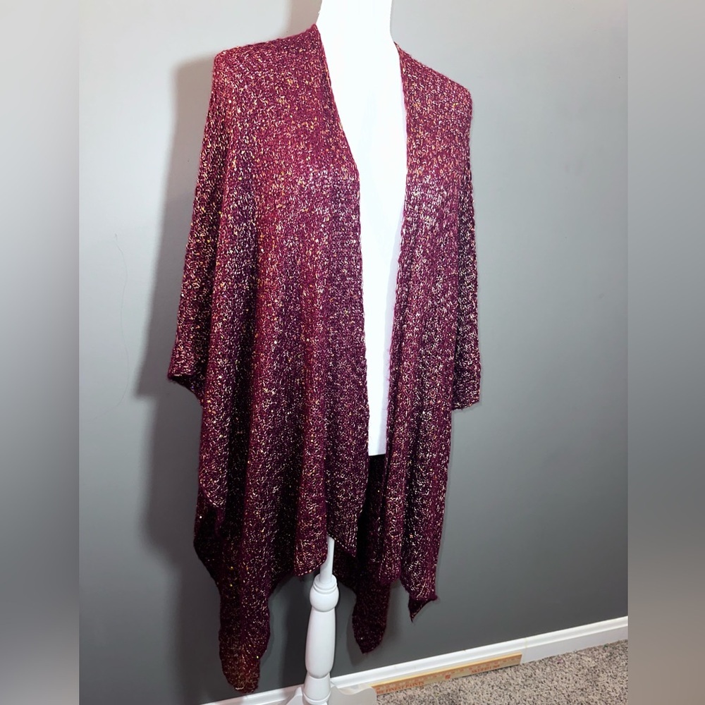 Adrienne Vittadini Sparkly Burgundy Knit Sweater Cardigan - Picture 3 of 9